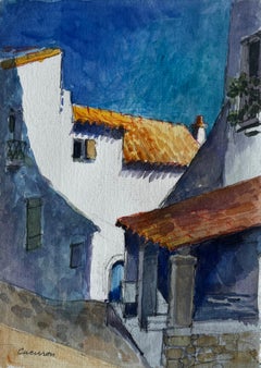 Cucuron Provence Bâtiments blancs ensoleillés Toits en terre cuite Rue du village