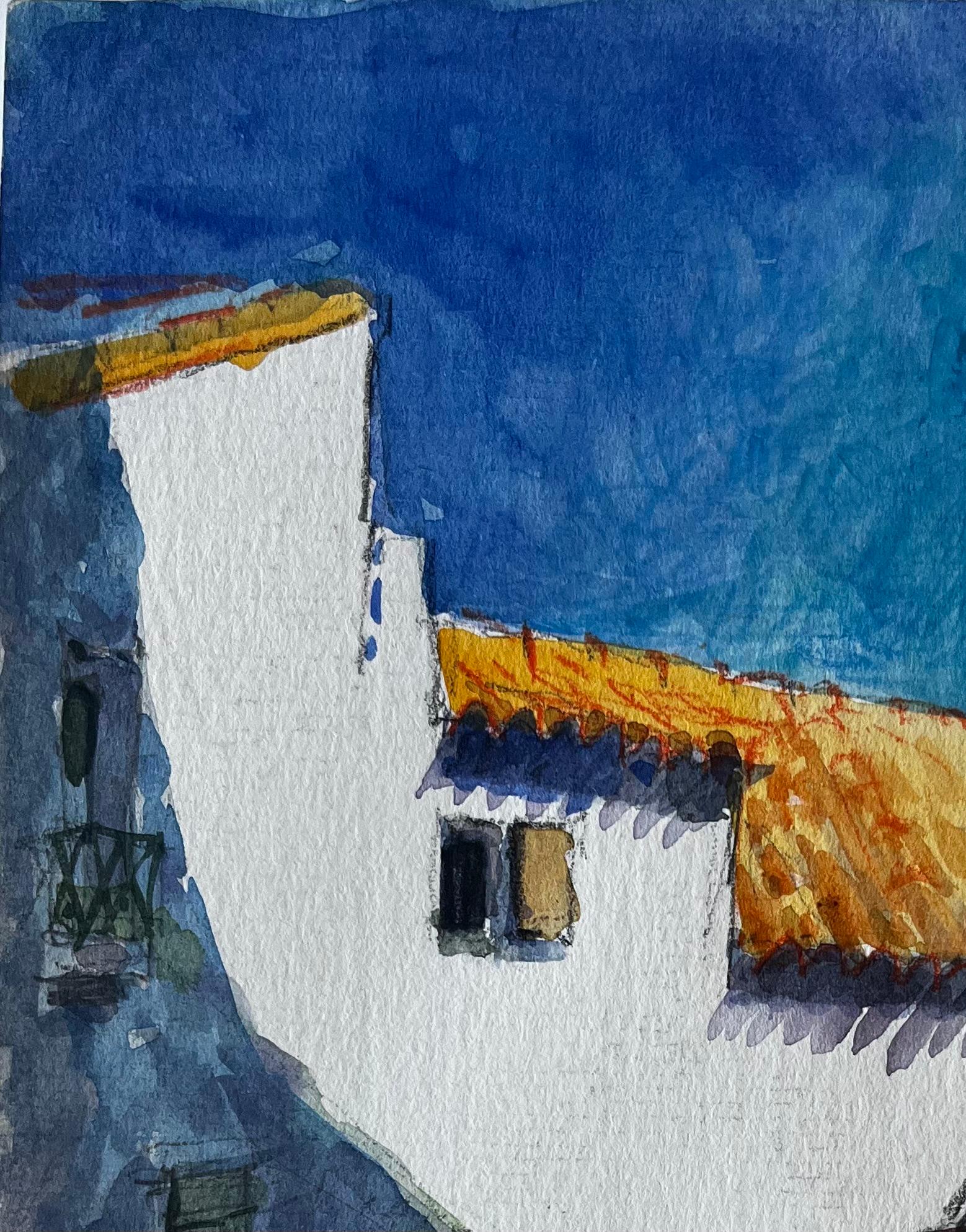 Cucuron Provence Sonnenbeschienene weiße Gebäude Terrakotta-Dächer Dorfstraße (Post-Impressionismus), Art, von Pierre Neveu