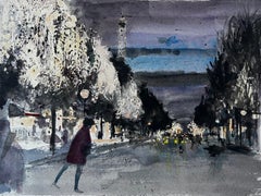 Paris Tour Eiffel Nuit Street Scene Figures Winter Trees City Lights