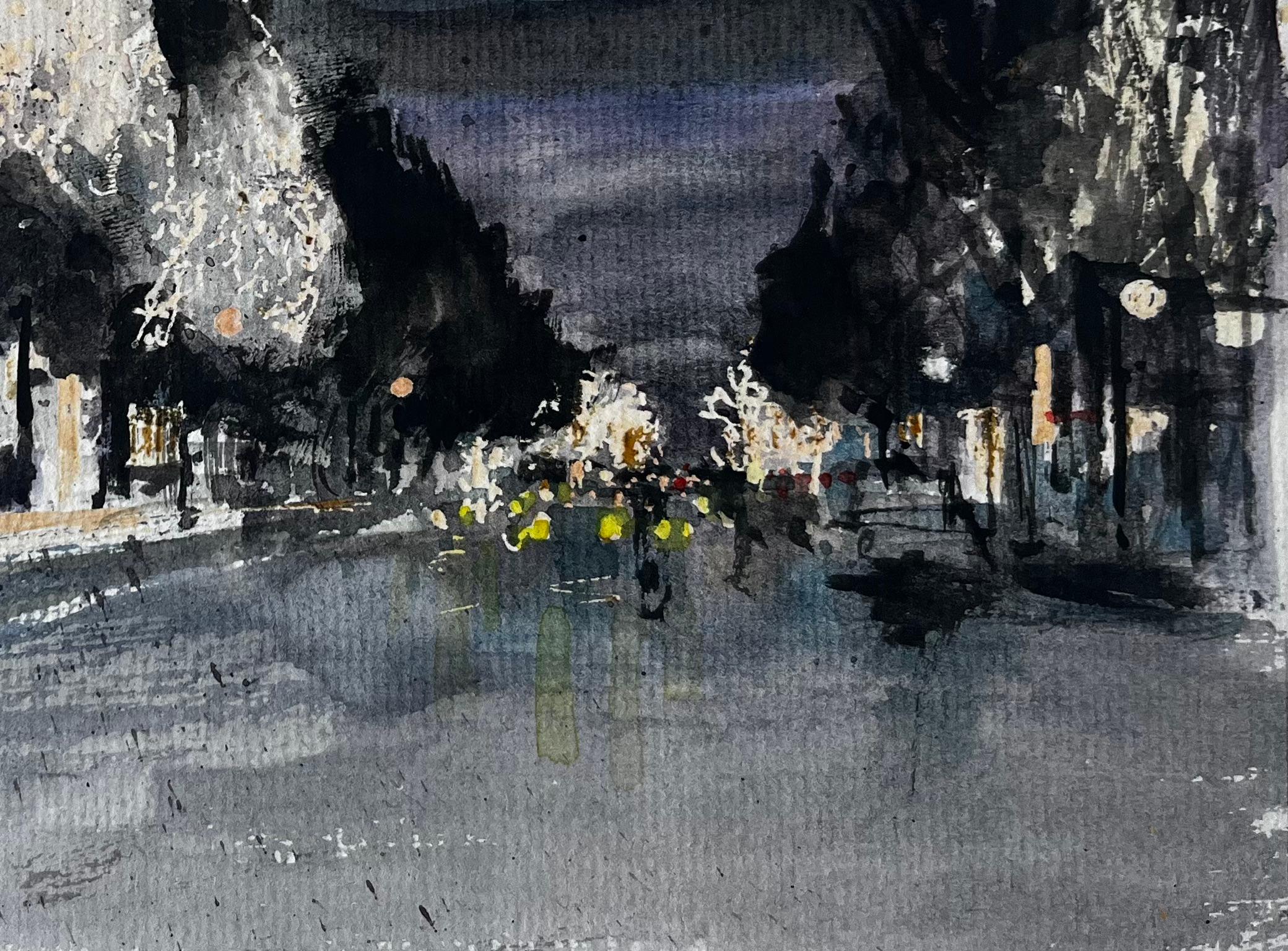 Titolo: Parigi Torre Eiffel Notte Scena di strada Figure Alberi d'inverno Luci della città
Artista: Pierre Neveu (francese, nato nel 1929)
Medium: Acquerello su cartoncino, senza cornice
Dimensioni (H. x L): 7 x 9 pollici
Condit: Complessivamente