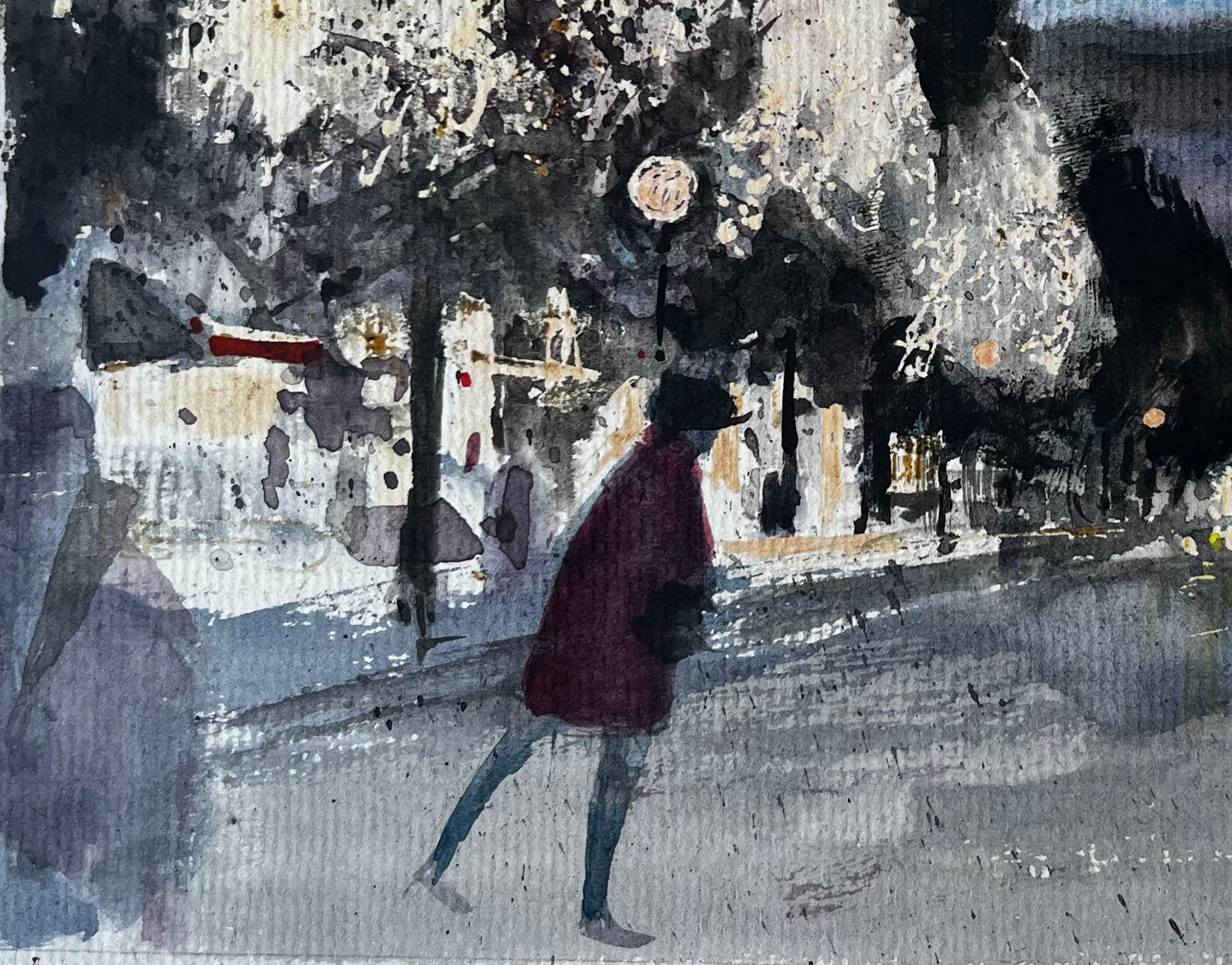 Parigi Torre Eiffel Notte Scena di strada Figure Alberi d'inverno Luci della città in vendita 1