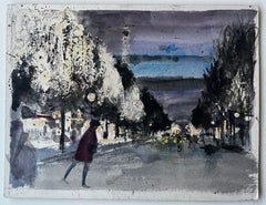 Paris Eiffel Tower Night Street Scene Figures Winter Trees City Lights