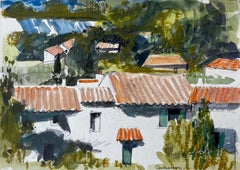 Cucuron Provence Toits en terre cuite Maisons de village Arbres Paysage