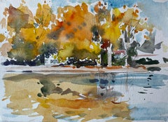 Arbres d'automne Réflexions au bord du lac Maison riveraine Feuillage d'or Paysage