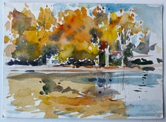 Autumn Trees Lakeside Reflections Riverside House Golden Foliage Landscape