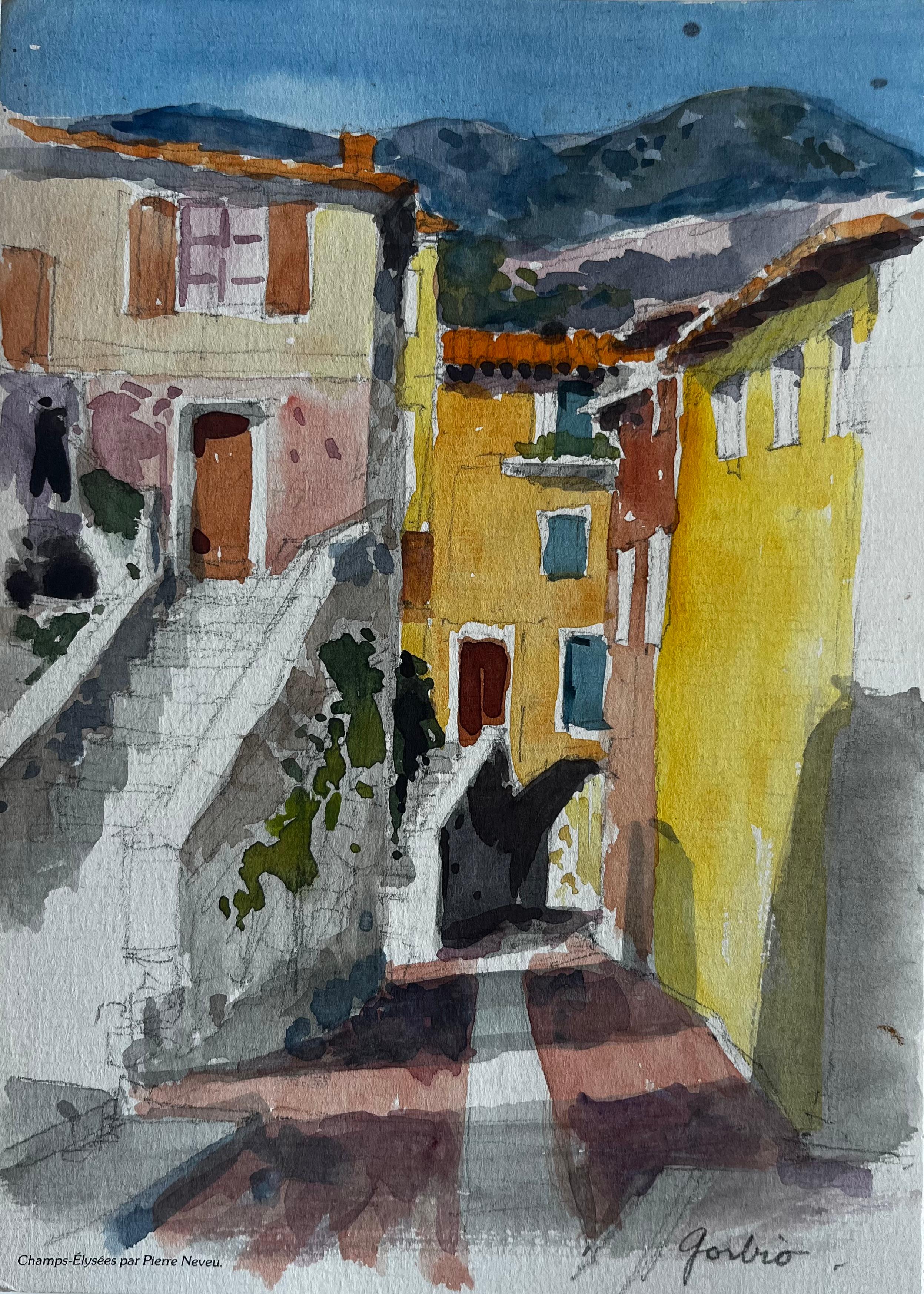 Gorbio Provence Dorf Schritte bunten Häusern Hilltop Straße Szene Landschaft