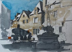 Rochefort en Terre Bretagne Village Square Fontaine en pierre Scène de rue française