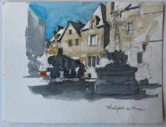 Rochefort en Terre Brittany Village Square Stone Fountain French Street Scene