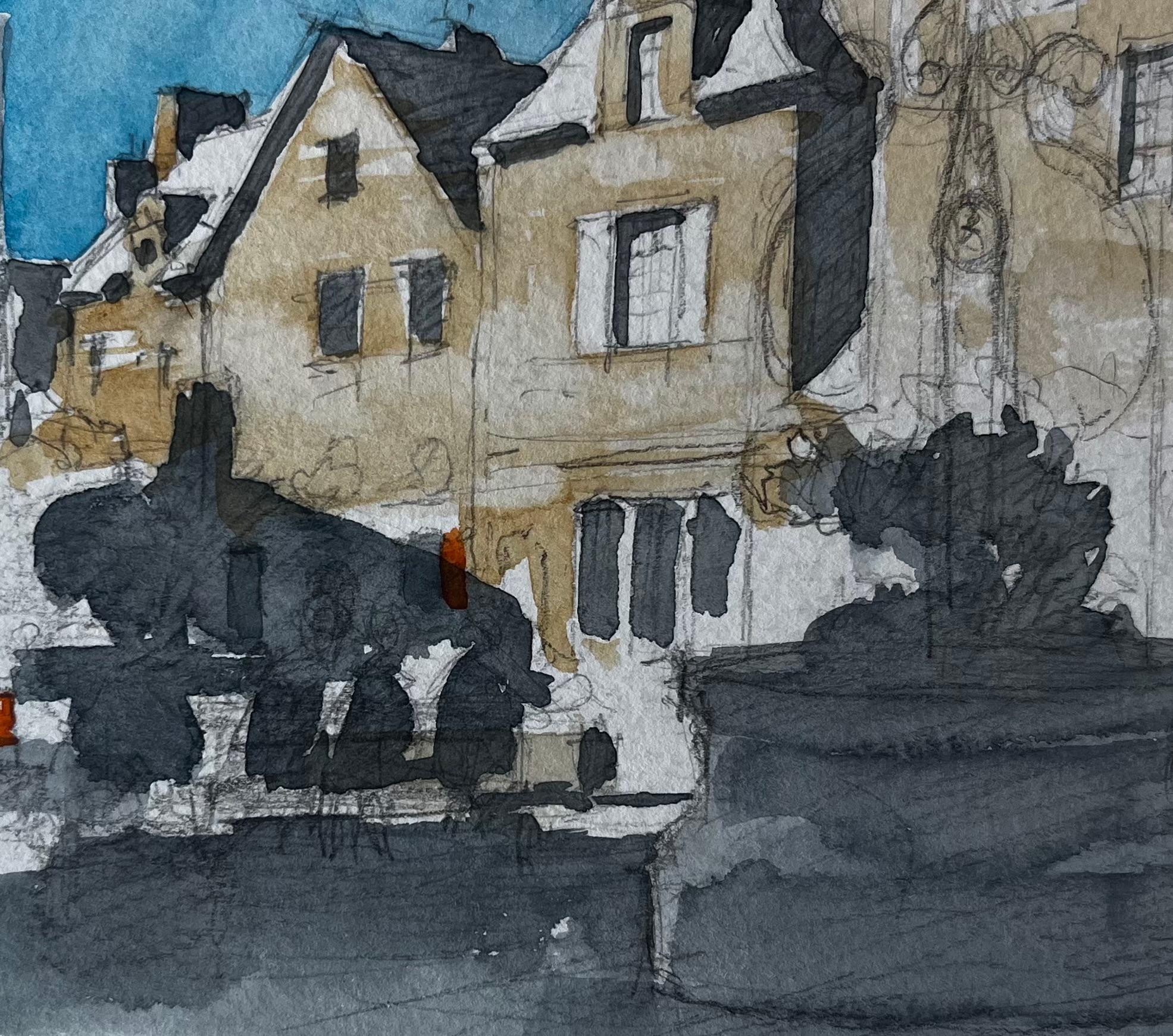 Rochefort en Terre Bretaña Plaza del pueblo Fuente de piedra Escena callejera francesa en venta 2