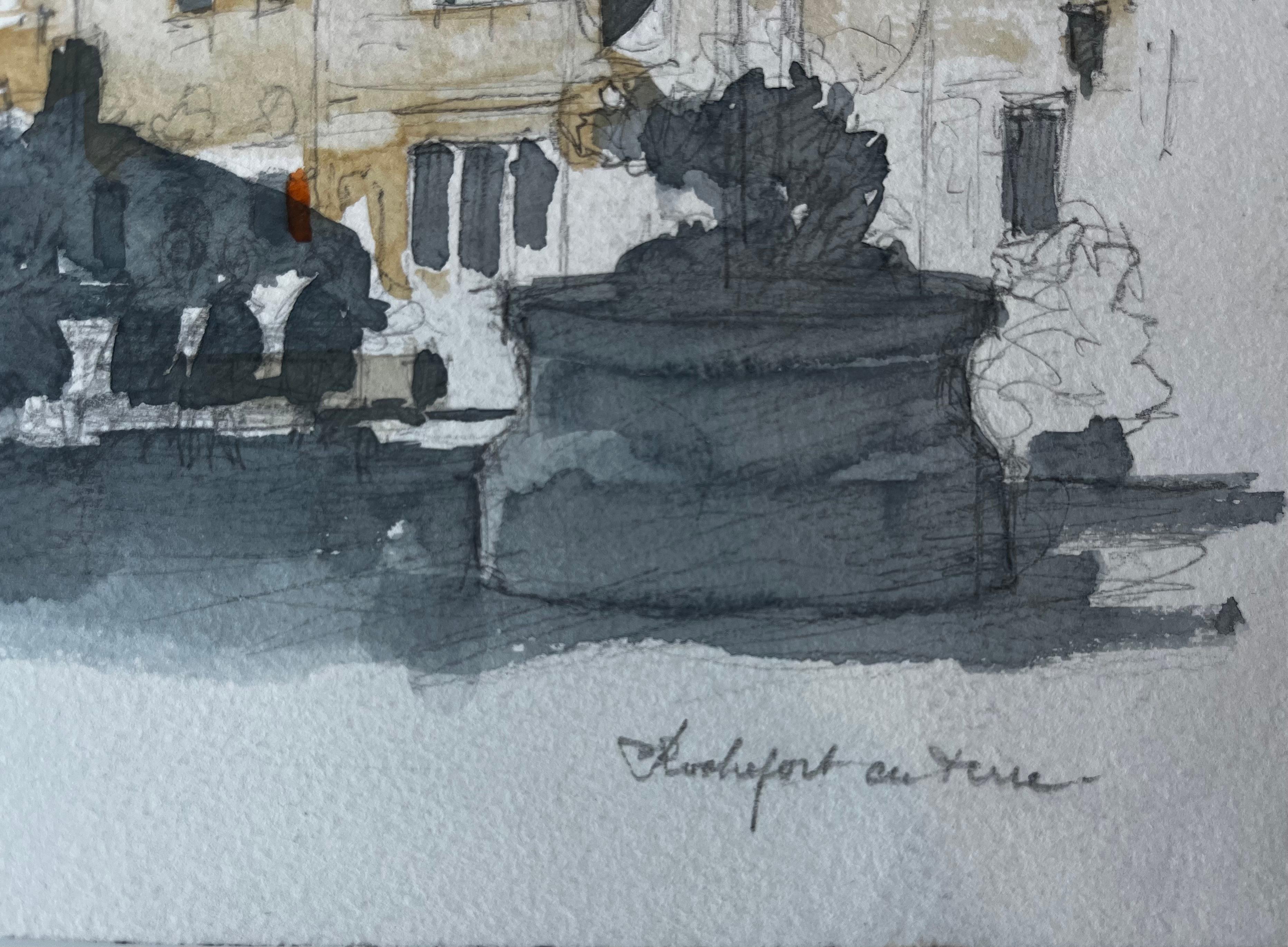 Rochefort en Terre Bretaña Plaza del pueblo Fuente de piedra Escena callejera francesa en venta 3