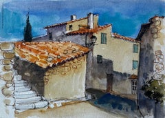 Village provençal Rue Maisons ensoleillées Toits en terre cuite Scène de colline française