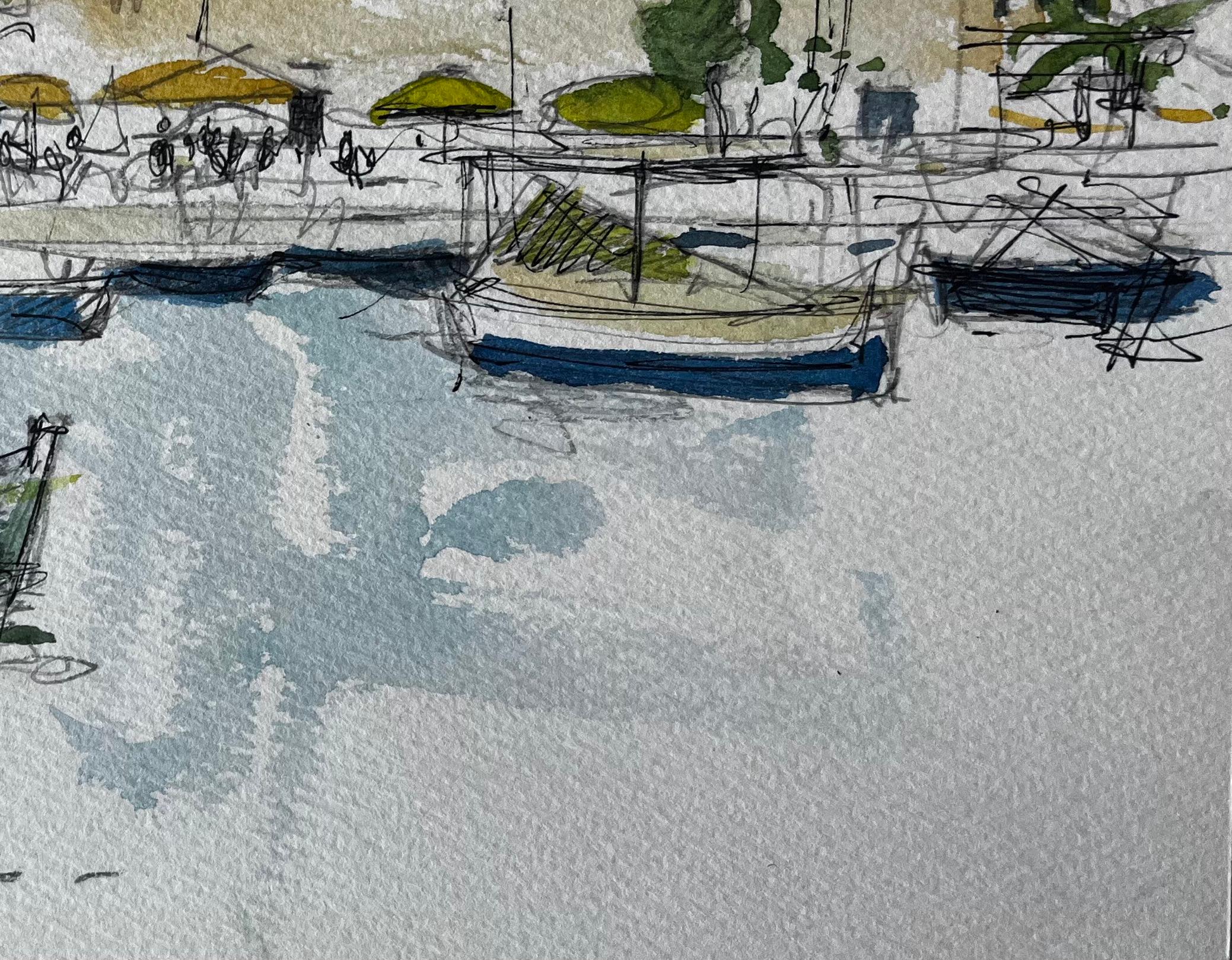 Malta Porto Barche Scena sul lungomare Schizzo ad acquerello di Pierre Neveu in vendita 4