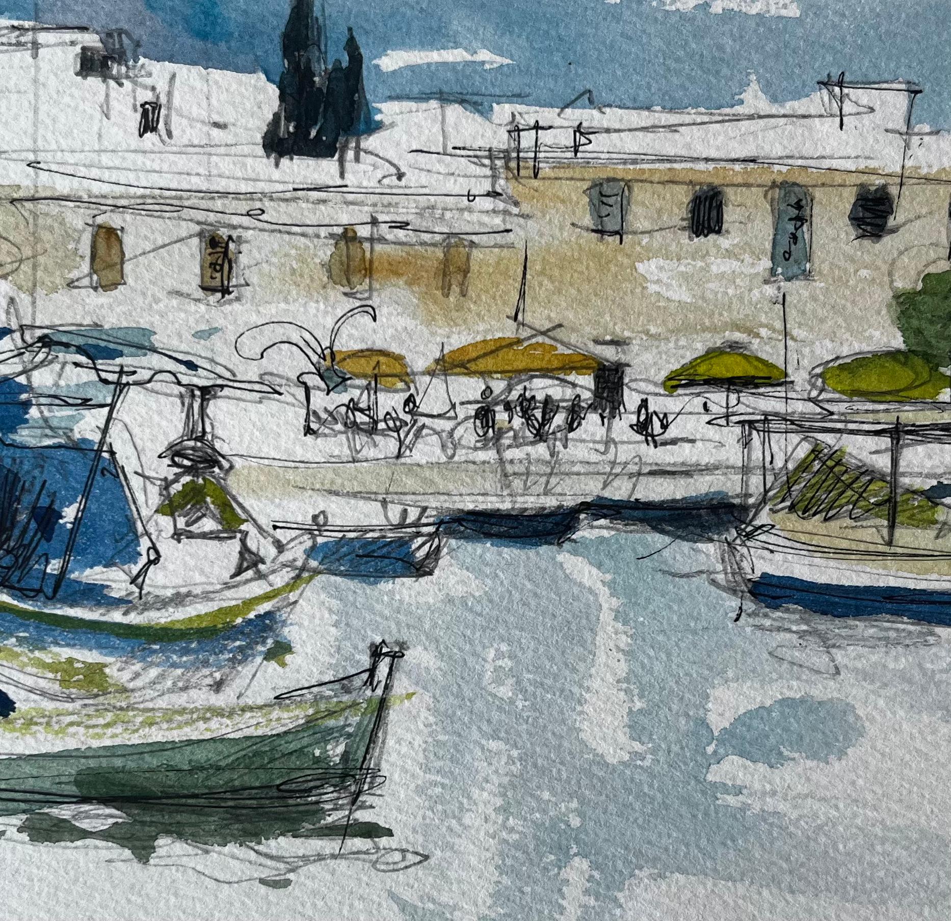 Malta Porto Barche Scena sul lungomare Schizzo ad acquerello di Pierre Neveu in vendita 6