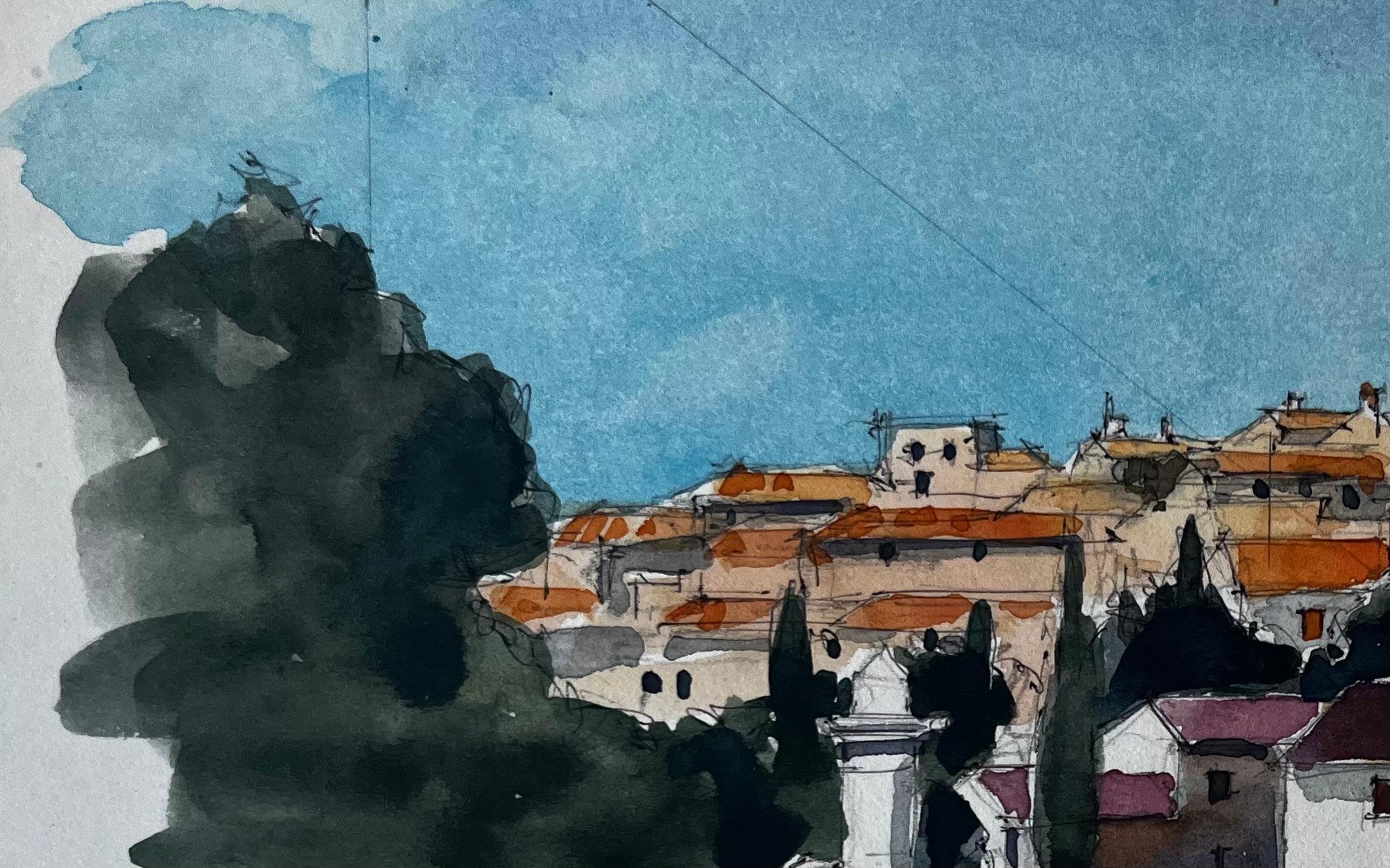 Titre : Sablet Village Hilltop View Church's Tower Orange Roofs Provence Watercolour Study
Artistics : Pierre Neveu (français né en 1929)
Support : Aquarelle sur carte, non encadrée
Taille (H x L) : 6,5 x 10 pouces
Inscrit en bas à droite :