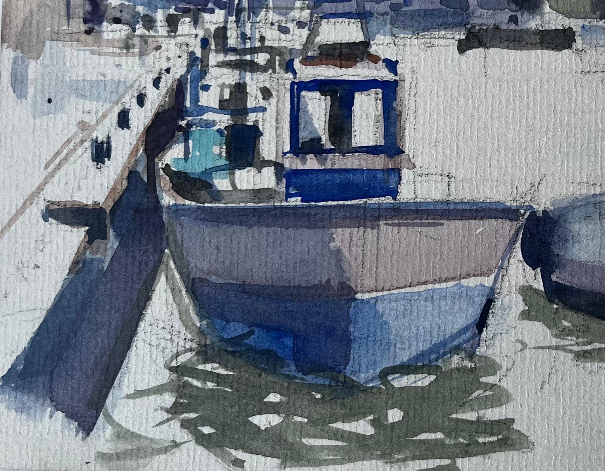 Título: Barcos del puerto Embarcadero y ciudad ribereña Paisaje francés en acuarela
Artista: Pierre Neveu (francés n.1929)
Técnica: Acuarela sobre papel de artista, sin enmarcar
Tamaño (A x A): 6,25 x 8,5 pulgadas
Estado: Bueno en general, con