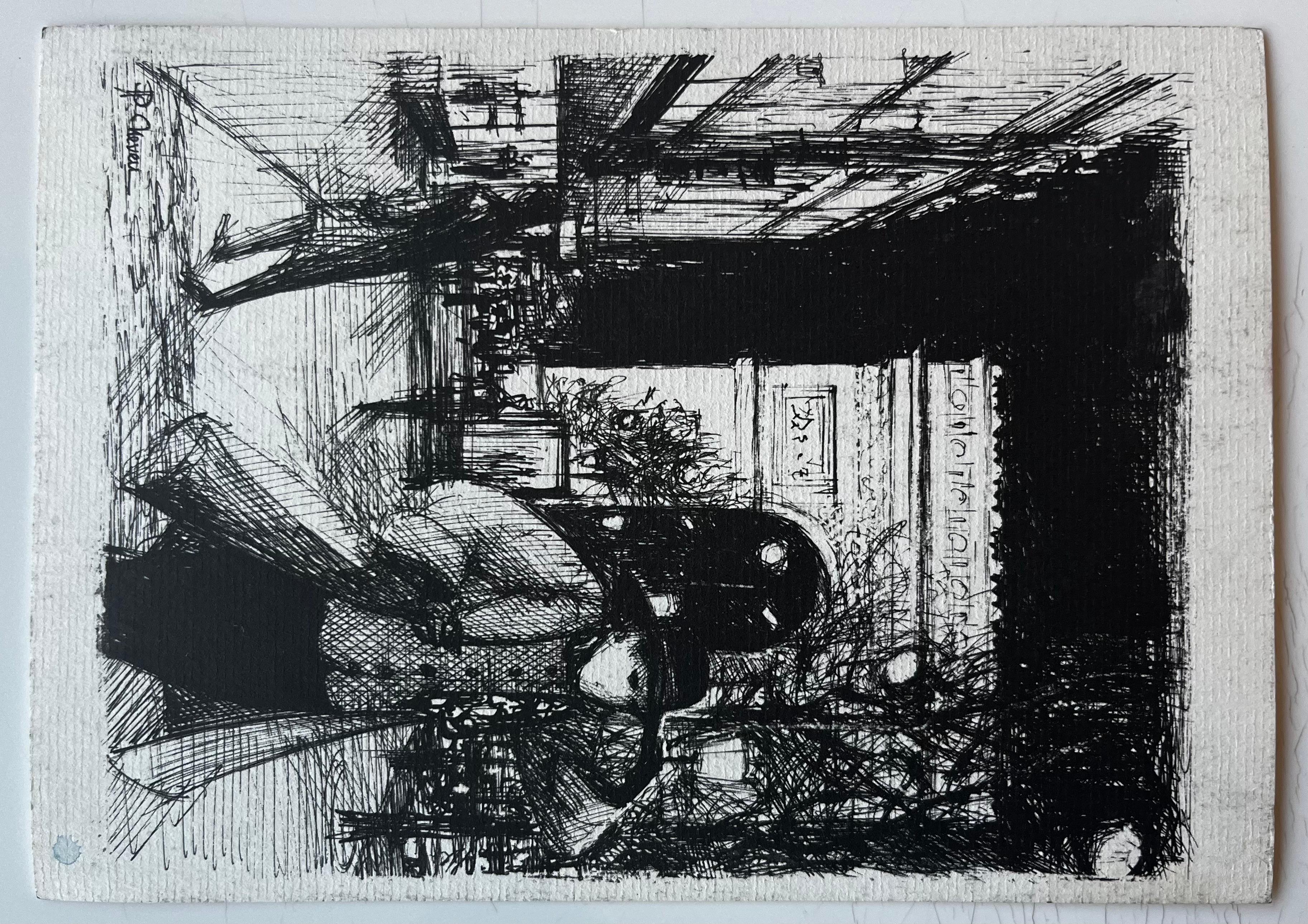 Barcos del puerto Embarcadero y ciudad ribereña Paisaje francés en acuarela en venta 2