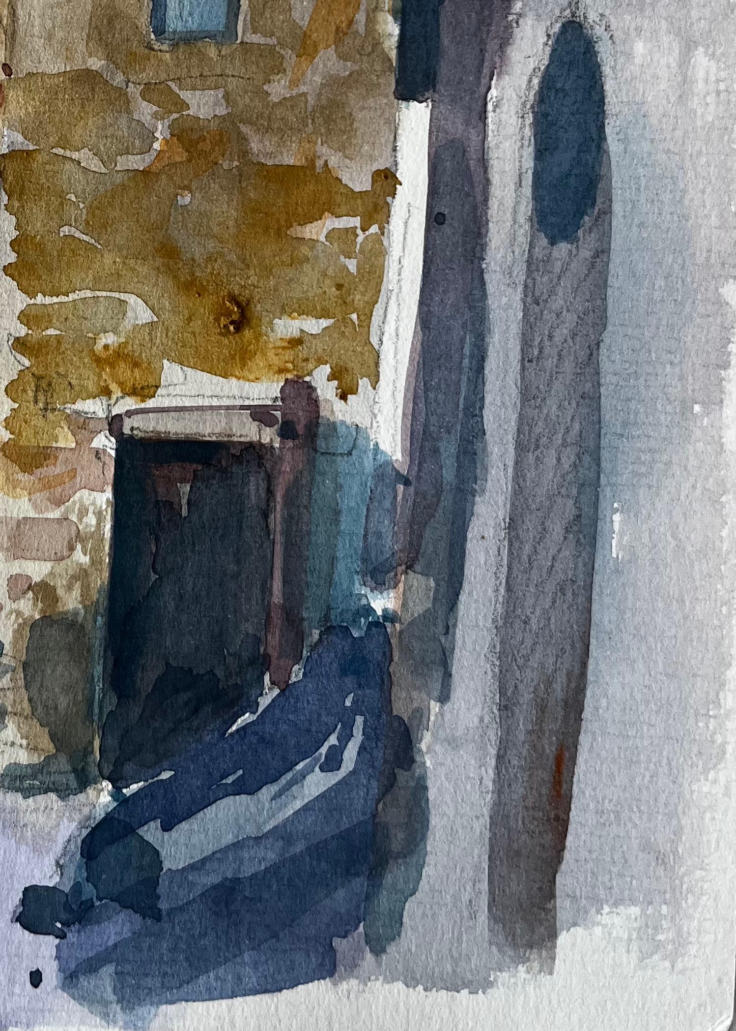 Arche méditerranéenne Allée ensoleillée Bâtiments en pierre Aquarelle en vente 1