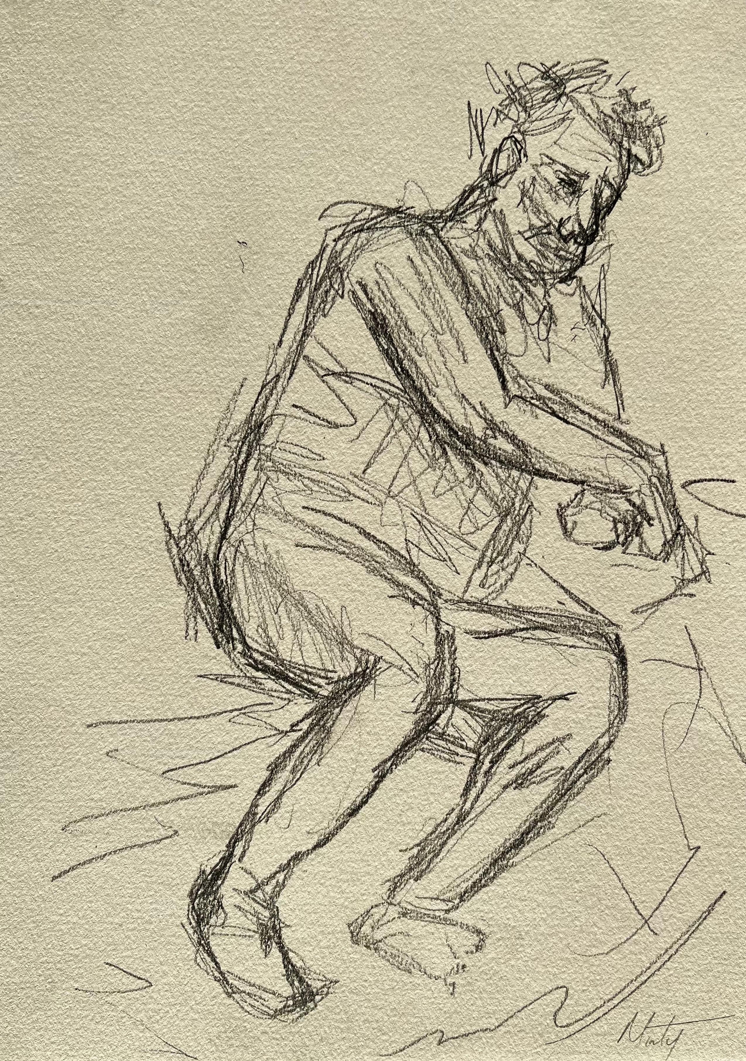 Nu masculin couché Esquisse au crayon sur papier