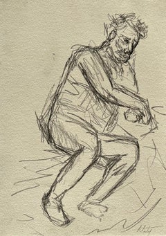 Nu masculin couché Esquisse au crayon sur papier