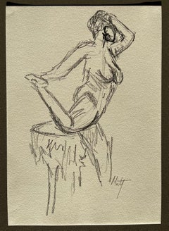 Dynamic Nude Female Figure Sketch in Pencil on Paper