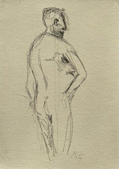 Esquisse au crayon sur papier d'une figure masculine nue en train de se transformer