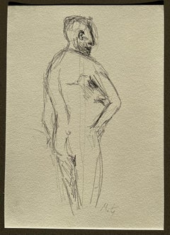 Turning Nude Male Figure Sketch in Pencil on Paper