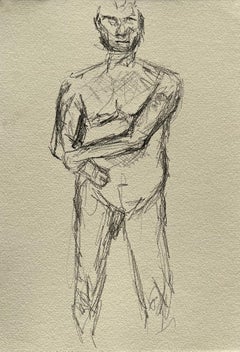 Figure masculine nue debout Esquisse au crayon sur papier