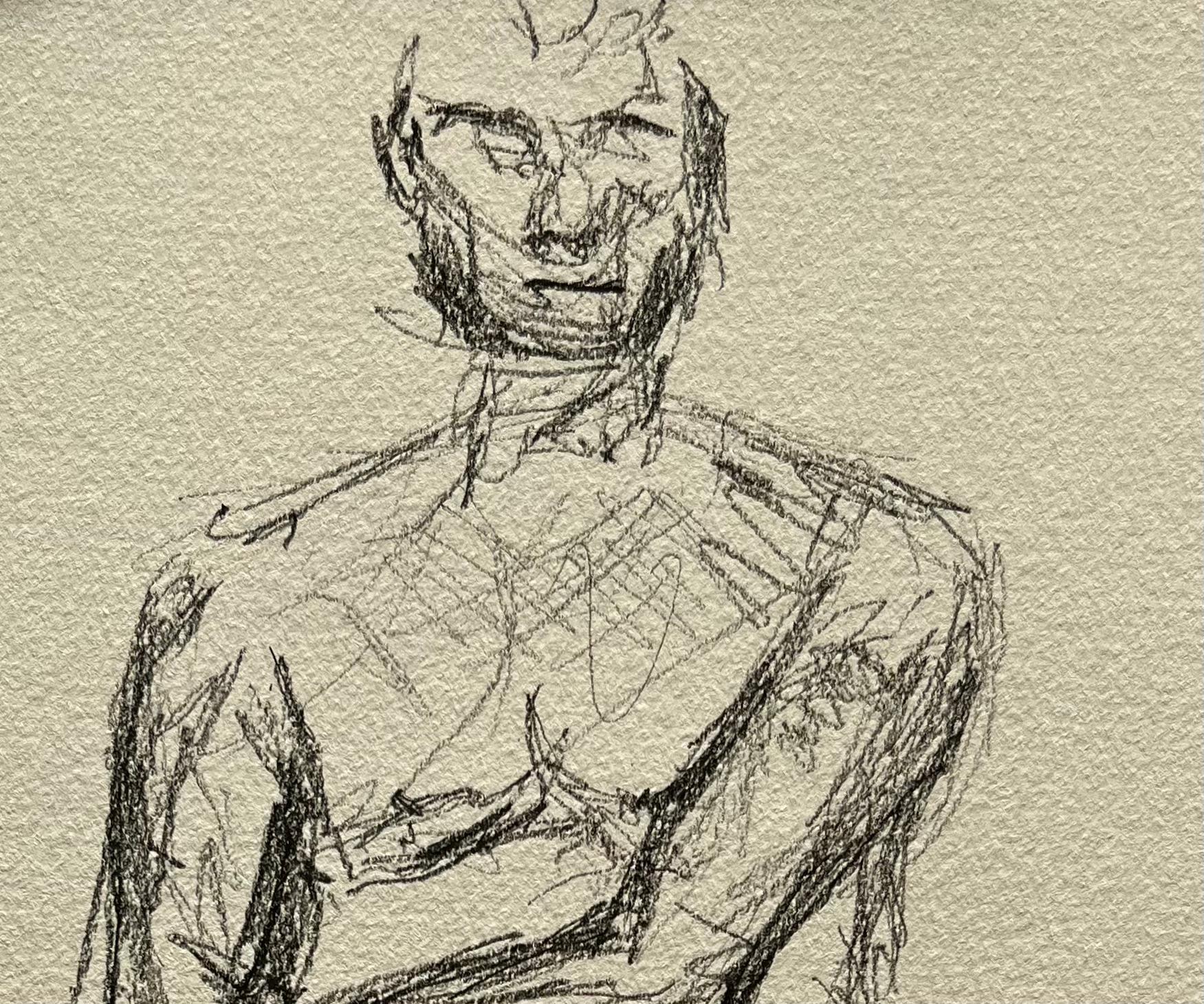 Figure masculine nue debout Esquisse au crayon sur papier - Contemporain Art par Minty Ramsey