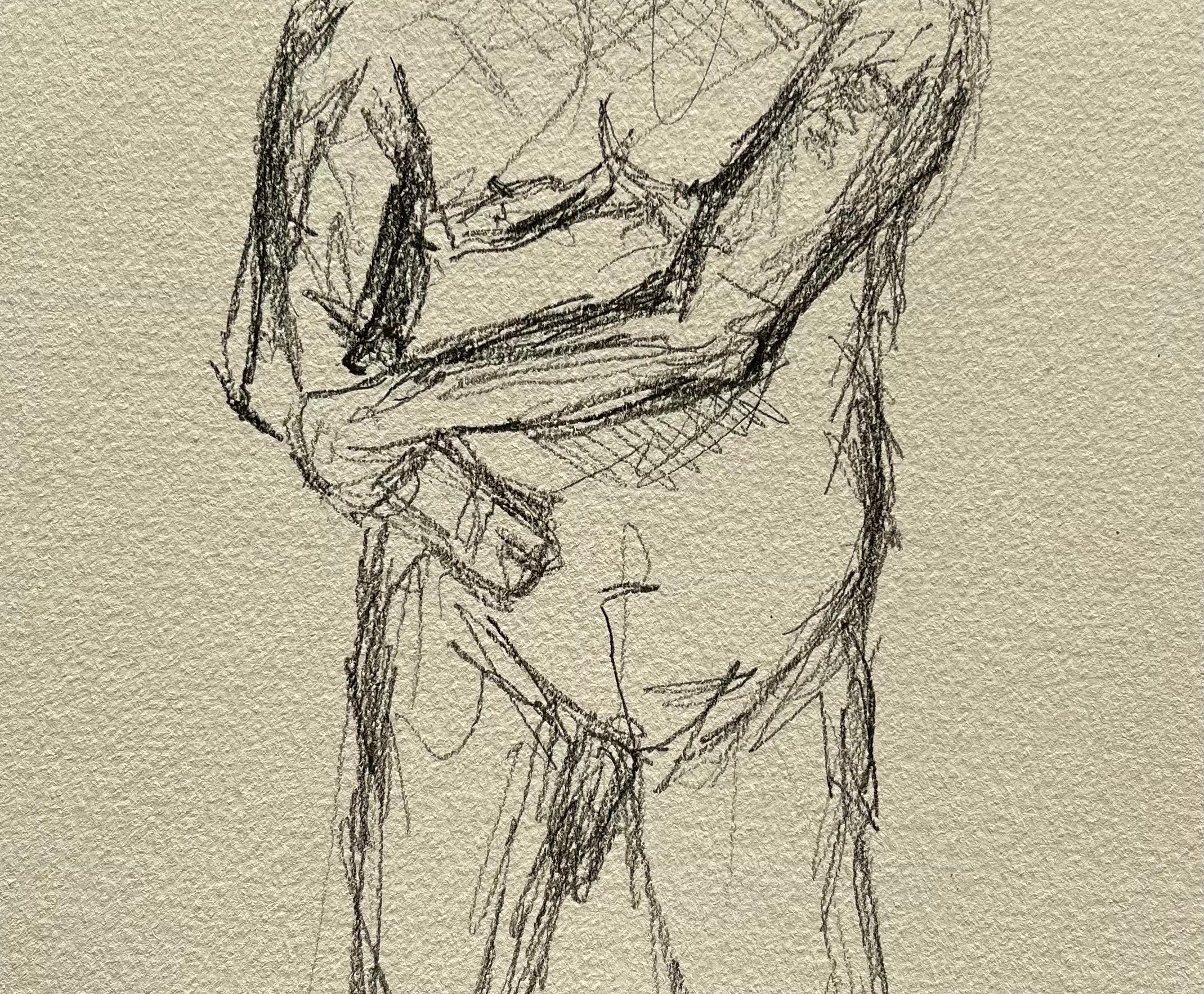 Figure masculine nue debout Esquisse au crayon sur papier - Beige Figurative Art par Minty Ramsey