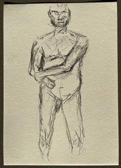 Standing Nude Male Figure Sketch in Pencil on Paper