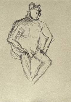 Figure masculine nue assise Esquisse au crayon sur papier