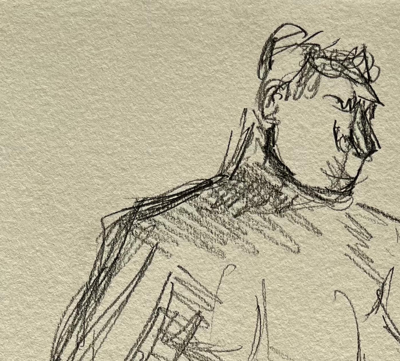 Figure masculine nue assise Esquisse au crayon sur papier - Contemporain Art par Minty Ramsey