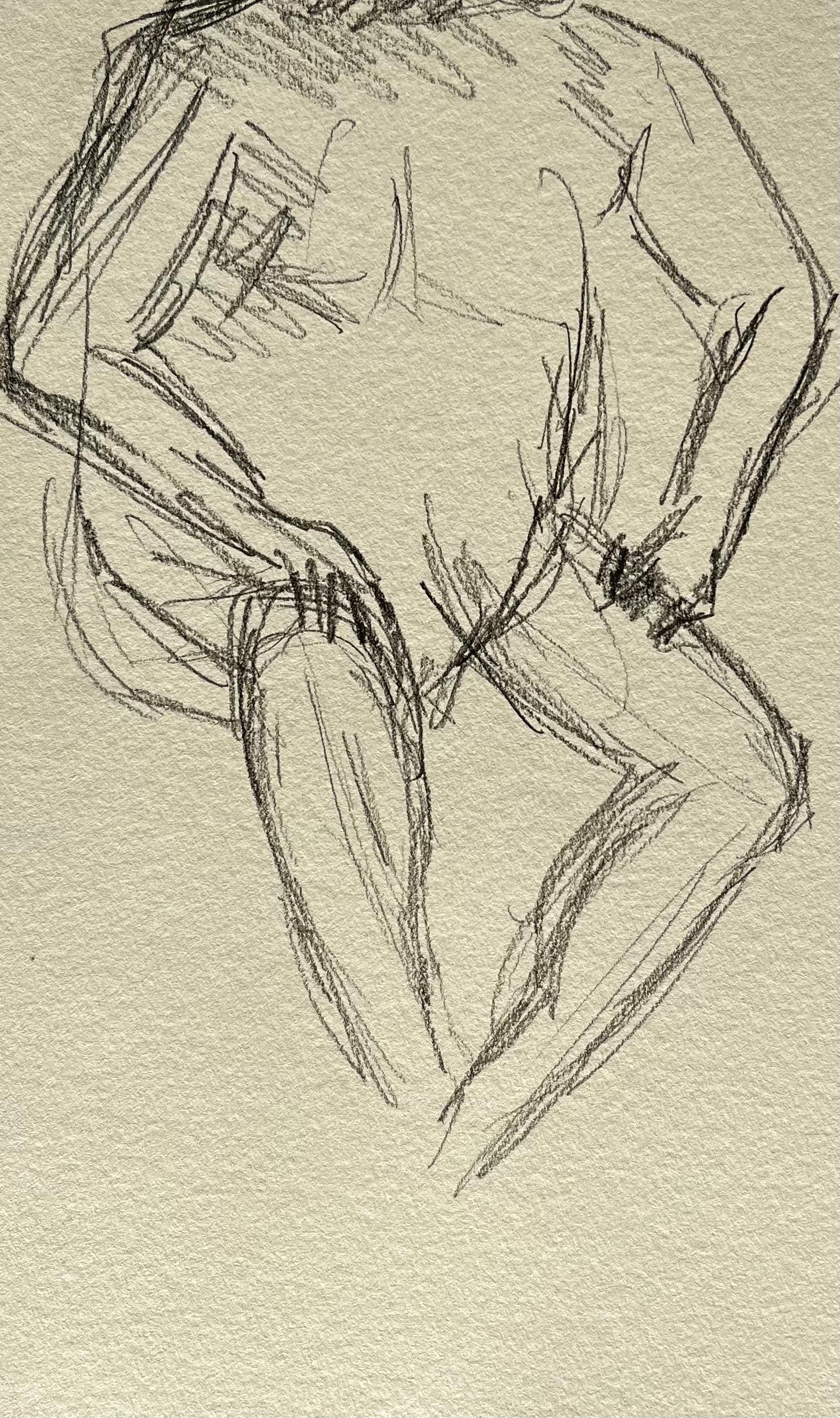 Titre : Esquisse au crayon sur papier de la figure masculine nue assise
Par Minty Ramsey
Signé au verso
Taille : 8.5 x 11.75 pouces (hauteur x largeur)
Moyen : Dessin au crayon sur papier, non encadré
Condit : Bon état général avec de légères