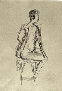 Disegno di figura femminile nuda vista di schiena seduta Studio gestuale espressivo a matita