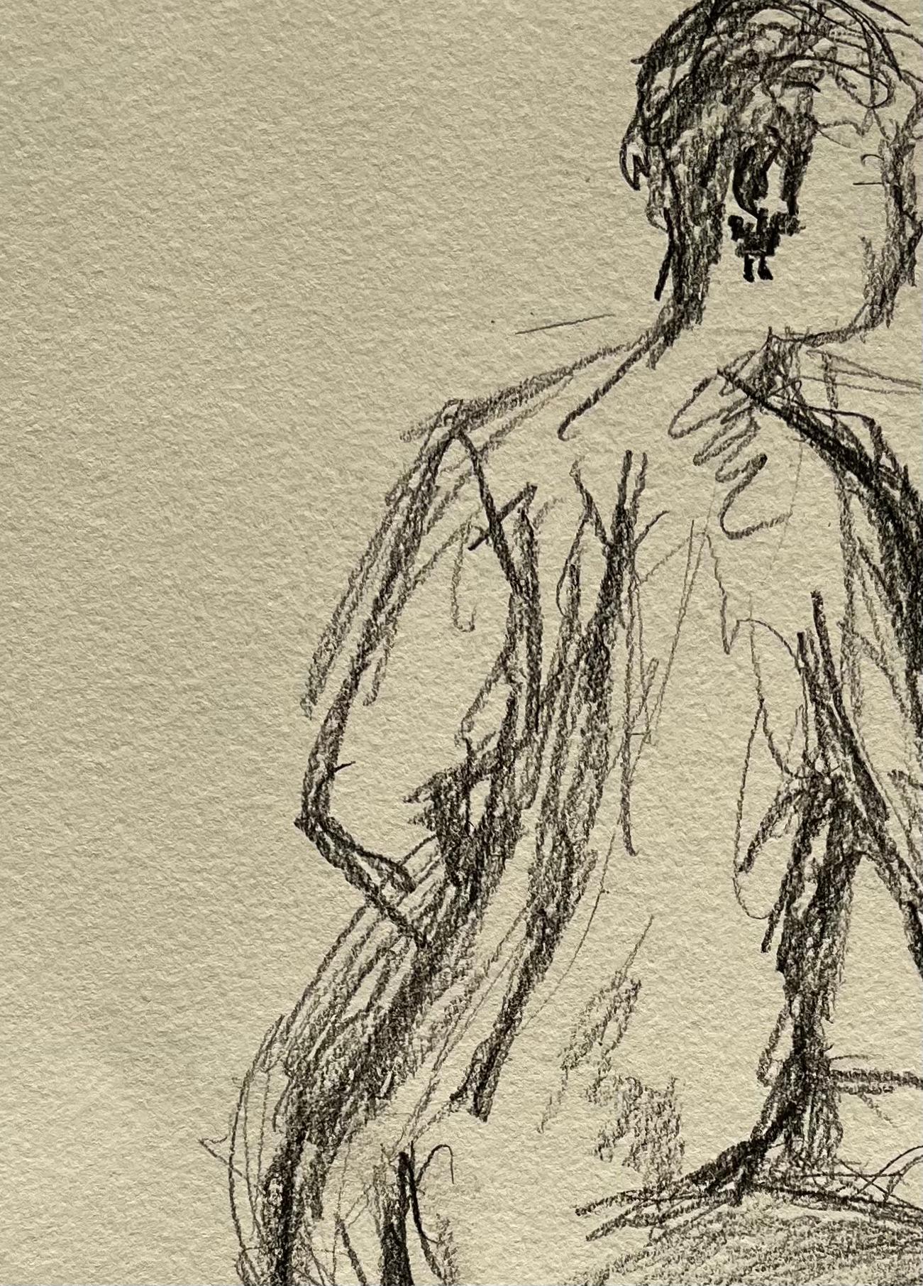 Dibujo de figura femenina desnuda sentada de espaldas Estudio expresivo gestual a lápiz - Nude Beige de Minty Ramsey