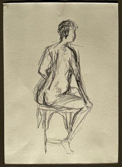 Seated Back View Nude Female Figure Drawing Expressive Gestural Pencil Study