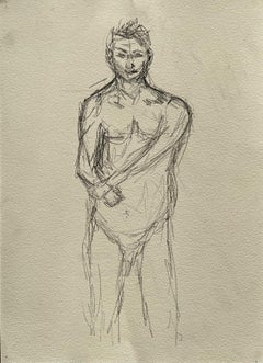 Figura maschile nuda in piedi vista frontale Disegno dal vero contemporaneo espressivo