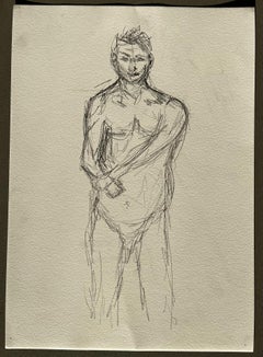 Standing Nude Male Figure Front View Expressive Contemporary Life Drawing