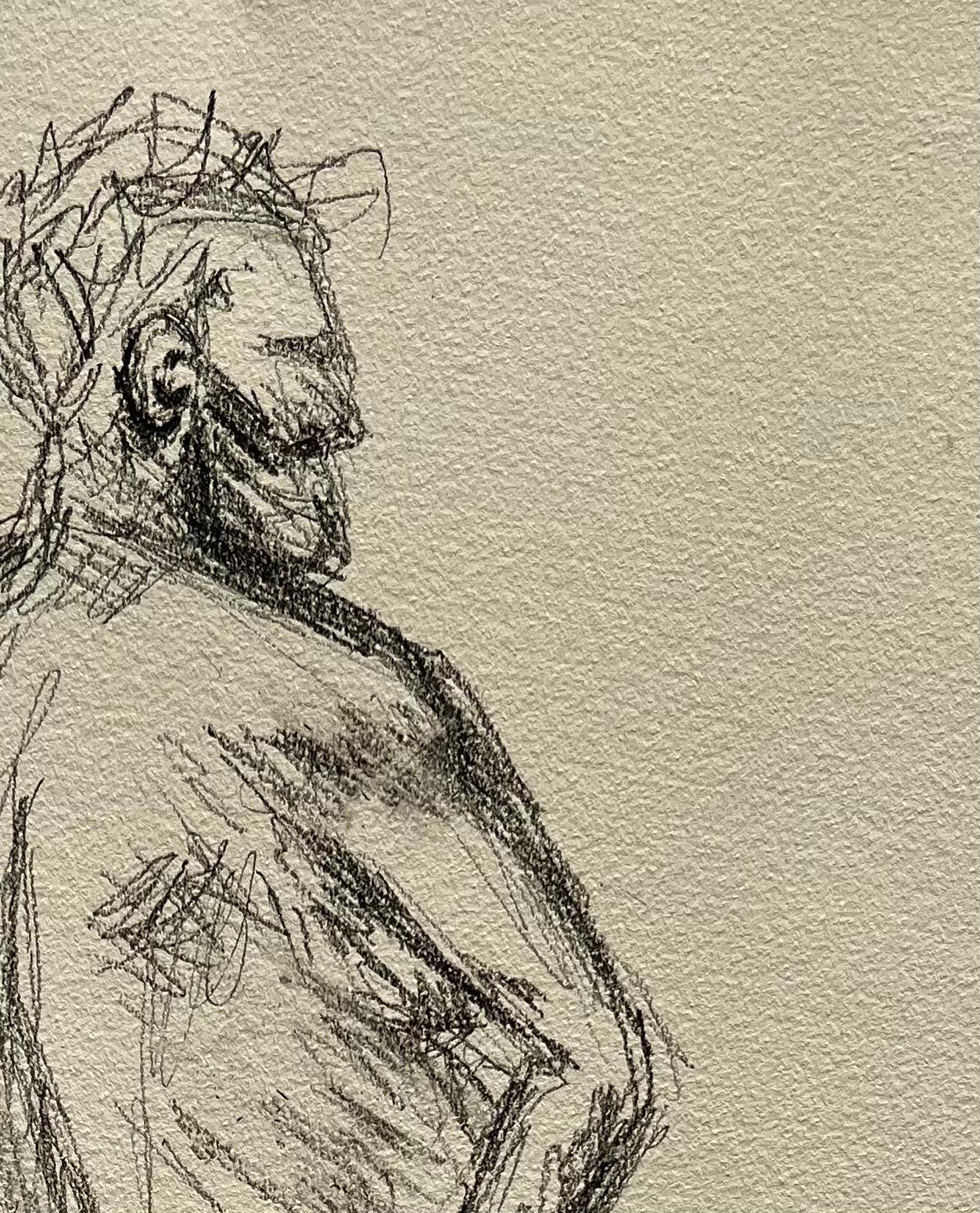 Debout, vue de dos, figure masculine nue expressive Dessin de vie contemporain en vente 1