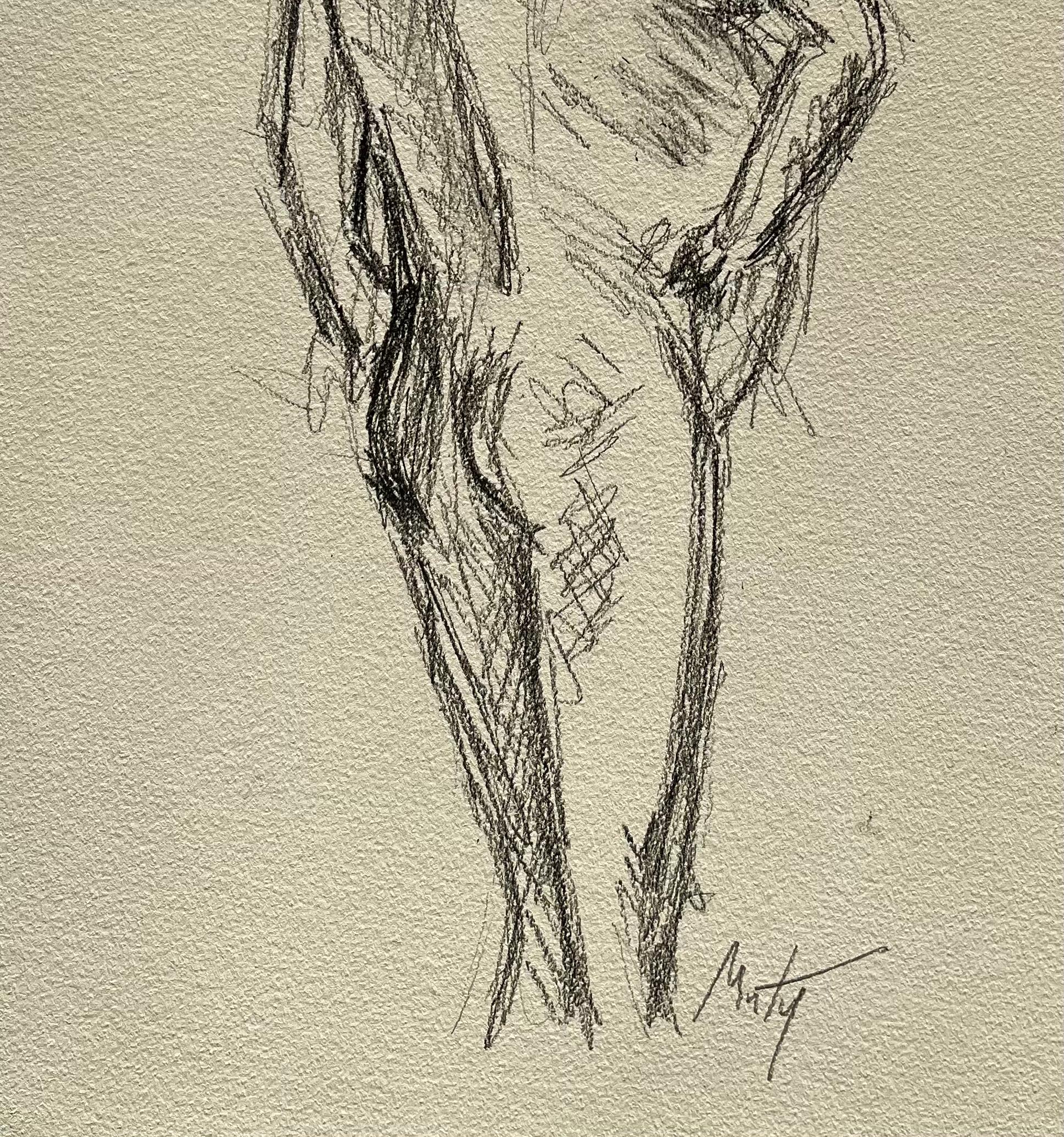 Titre : Vue de dos debout, figure masculine nue, dessin de vie expressif et contemporain
Par Minty Ramsey
Signé en bas à droite
Taille : 11.75 x 16.5 pouces (hauteur x largeur)
Moyen : Dessin au crayon sur papier, non encadré
Condit : Bon état