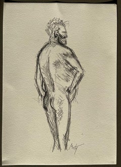 Standing Back View Nude Male Figure Expressive Contemporary Life Drawing