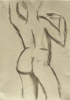 Vista posteriore Figura femminile nuda Schizzo espressivo contemporaneo a matita Disegno dal vero