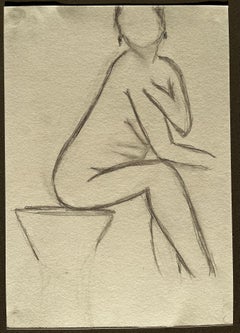 Seated Nude Female Figure Minimalist Pencil Life Drawing Contemporary Gesture