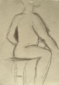 Figura femminile nuda vista di schiena seduta Disegno a matita minimalista della vita contemporanea