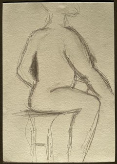 Seated Back View Nude Female Figure Minimalist Pencil Contemporary Life Drawing