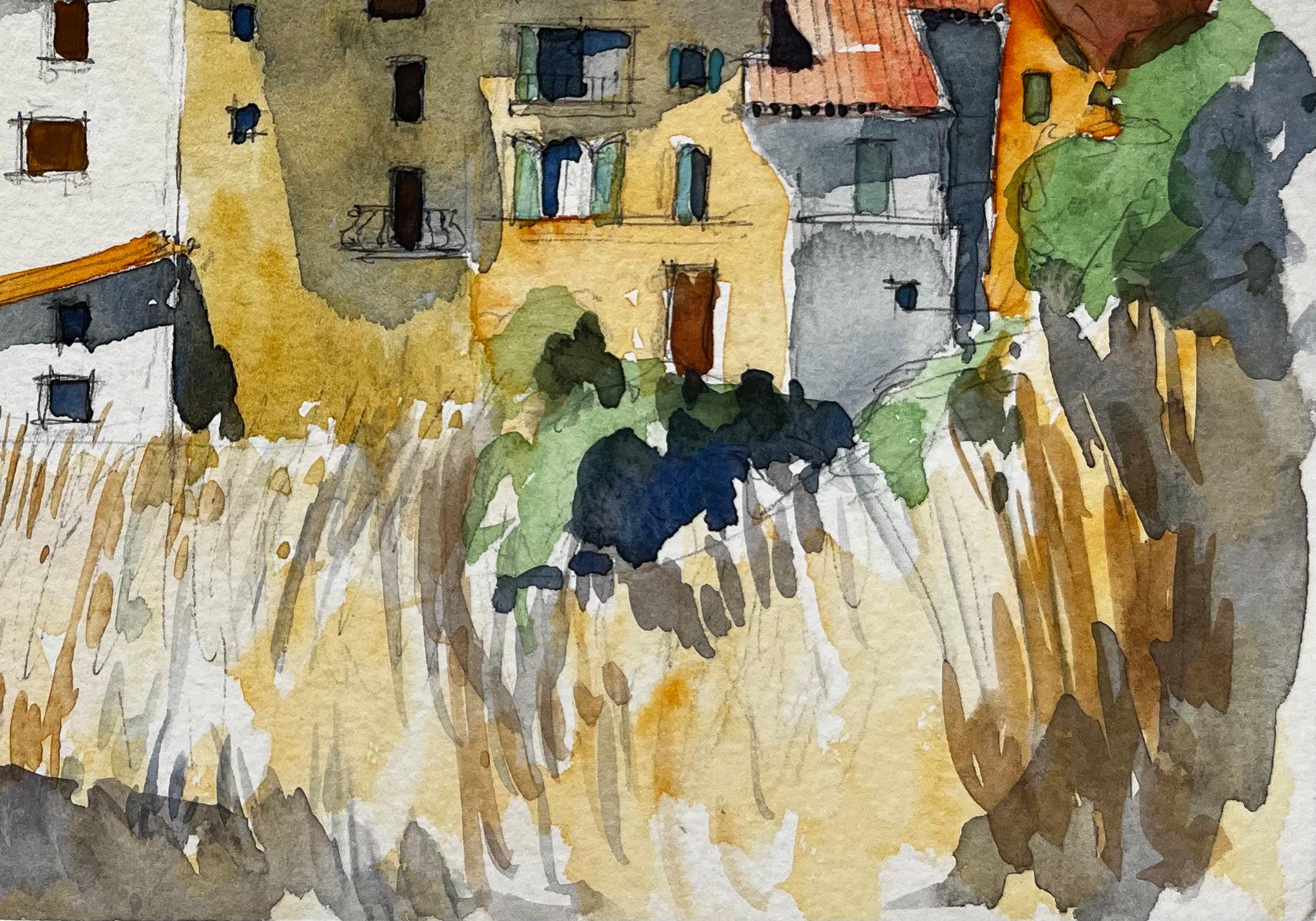 Título: Acuarela de Casas de Pueblo Mediterráneo Árboles y Cielo de Verano
Artista: Pierre Neveu (francés n.1929)
Técnica: Acuarela sobre papel de artista, sin enmarcar
Tamaño (A x A): 6,25 x 9,75 pulgadas
Estado de conservación: Bueno en general,