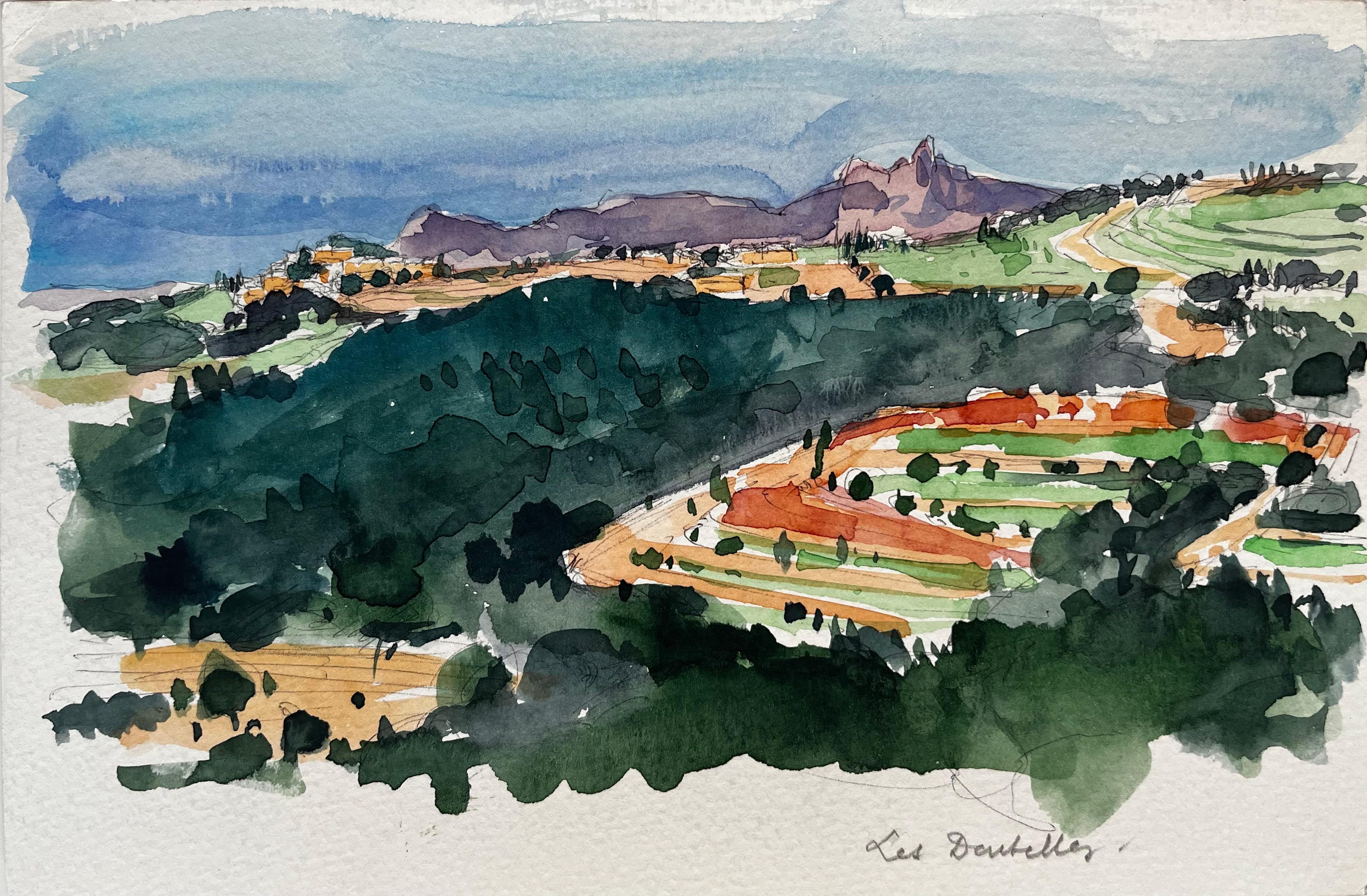 Landscape Art de Pierre Neveu - Les Dentelles Paisaje provenzal Colinas ondulantes Viñedos y montañas