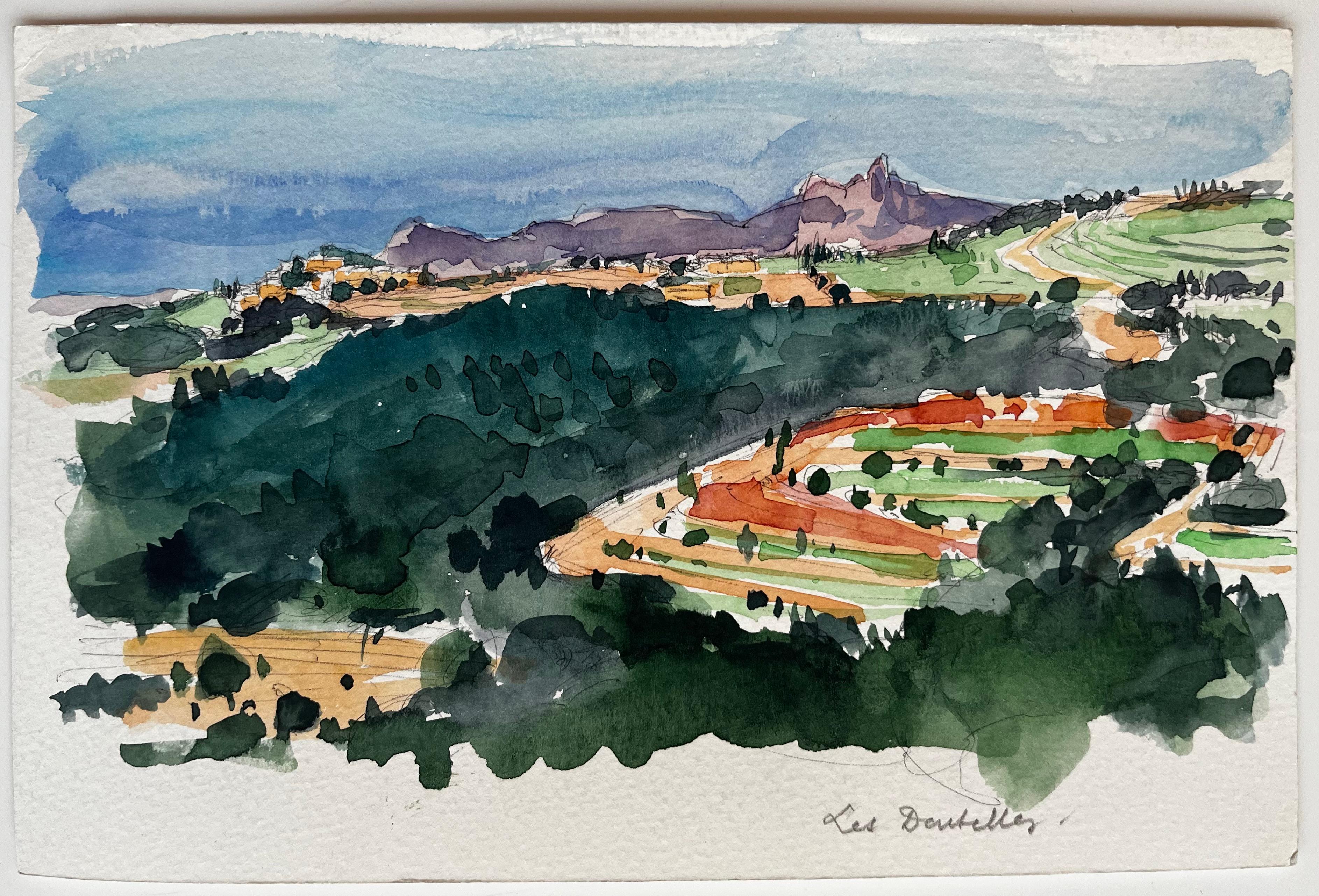 Les Dentelles Paisaje provenzal Colinas ondulantes Viñedos y montañas - Art de Pierre Neveu
