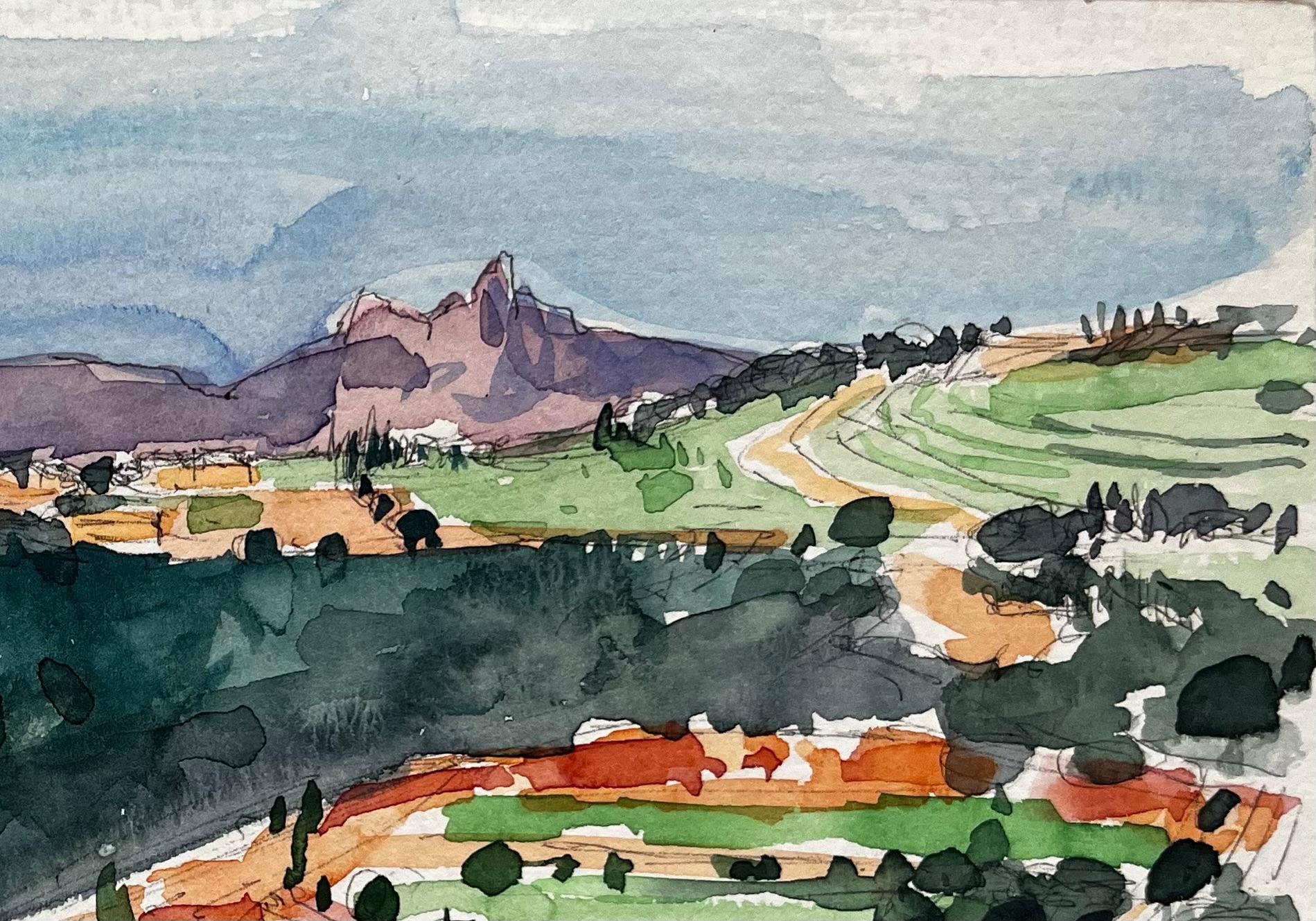 Les Dentelles Paisaje provenzal Colinas ondulantes Viñedos y montañas - Art Posimpresionista de Pierre Neveu