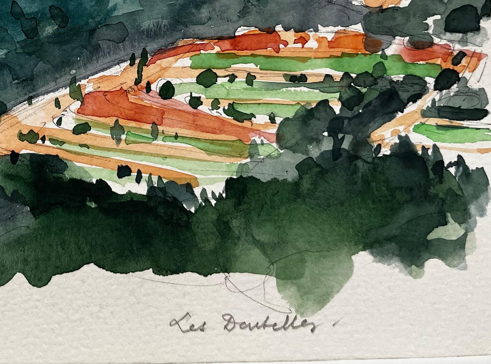 Les Dentelles Paisaje provenzal Colinas ondulantes Viñedos y montañas - Landscape Art Gris de Pierre Neveu